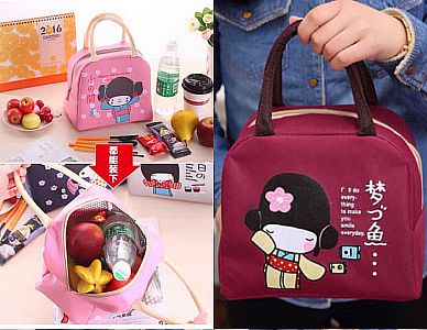 Tas Bekal Japanese Girl Motif Jepang Lunch Bag Cooler Iconic Insulated Bag Japan Tas Simpan Hawa Din