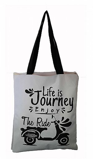 Tote Bag Vespa Retro Klasik Life Is Journey Enjoy Krem Hitam Putih Tas Tenteng Tas Tote Wanita Pria 