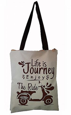 Tote Bag Vespa Retro Klasik Life Is Journey Enjoy Krem Hitam Putih Tas Tenteng Tas Tote Wanita Pria 