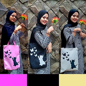 Tote Bag Kucing Kupu Cat Butterfly Shoulder Bag Wanita Fashion Bag Pria – TB02