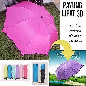 Payung 3D Magic Umbrella Keluar Motif Bila Kena Air Hujan Payung Lipat 3 Dimensi – A566