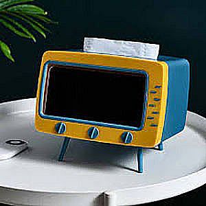 Kotak Tissue TV Wadah Tisu bentuk Televisi Box Layar Handphone Organizer 2 in 1 Portable Desktop