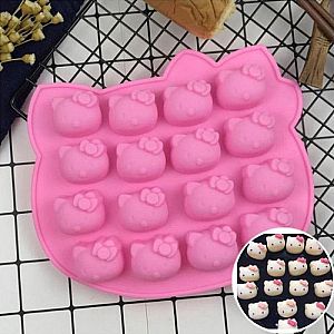 Cetakan Puding Hello Kitty Silikon isi 16 Cetak Coklat Jelly Es Batu Kepala HK – 057