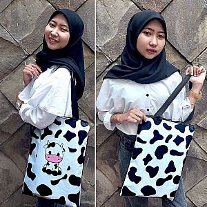 Tas Motif Kulit Sapi Tote Bag Sapi 2 Sisi Cow Bag Resleting Imitasi Made in Surabaya Cow Girl – TB04