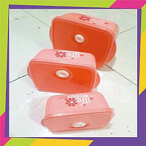 Lunch Box Food Grade Kotak Makan Tepak Anti Tumpa Per Set Isi Tiga Pcs - A862