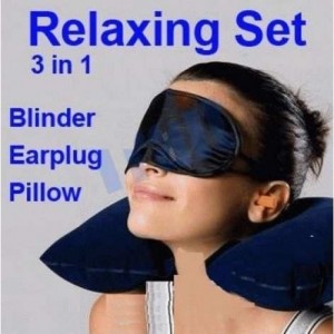Set Pillow Traveling Inflatable / Bantal Leher + Ear Plug + Eye Mask - 805