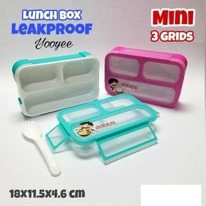 Yooyee Mini 3 Sekat Grid Bento Lunch Box Anti Tumpah Tempat Makan Anak - 187