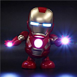 Dancing Robot Iron Man Lampu Led Mainan Robot anak Super Hero Joget Dansa – A126