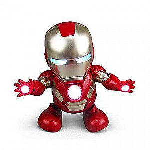 Dancing Robot Iron Man Lampu Led Mainan Robot anak Super Hero Joget Dansa – A126