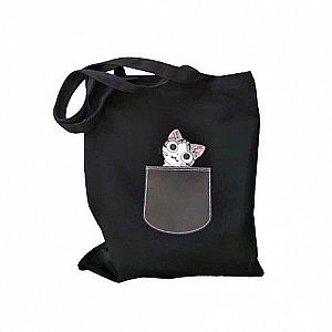 Tas Tote Wanita Lova Chiang Tote Bag Kanvas Karet Gambar Kucing Unik – A128A