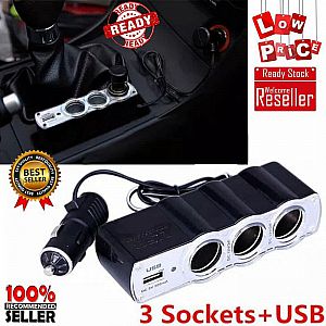 Triple Socket TR33 Cigarette Lighter USB Car Charger 3 in 1 Saver Mobil – A146