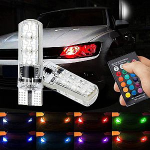 Sepasang Lampu LED T10 RGB Plus Remote 16 Warna Mobil Car Wireless Lampu Senja Kota Sein – A173