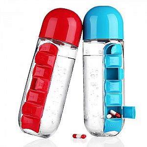 Botol Minum Air & Tempat Obat Pil Vitamin Organizer Water Bottle Kreatif  – A175