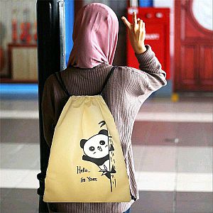 Tas Serut Panda Ransel Cute Panda Funny Bear Travel Backpack Kain Krem Beige – A221