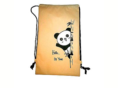 Tas Serut Panda Ransel Cute Panda Funny Bear Travel Backpack Kain Krem Beige – A221
