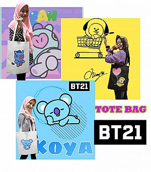 Tas BT21 Tote Bag BT 21 Karakter Shooky Coklat BTS K Pop Boy Korea Kobucca Bag – A263D