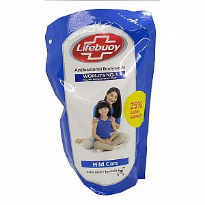 Lifebuoy Body Wash Sabun Mandi Cair Mild Care 450ml Antiseptik Anti Bakteri Biru Refill Liquid A270