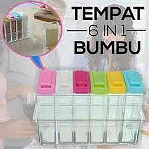 Tempat Bumbu Dapur 6 in 1 Seasoning Six-Piec Set Bening Rak Bumbu Dapur Tempat Wadah Serbaguna–A285