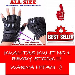 Sarung Tangan Kulit Motor Half Batok Protektor Bahan Premium Kulit Hitam All Size – A294