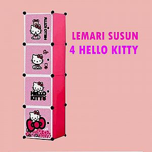 Lemari 4 Susun Plastik HK Pink Lemari Lipat Hello Kitty Portable Rakit Empat Tingkat – A297