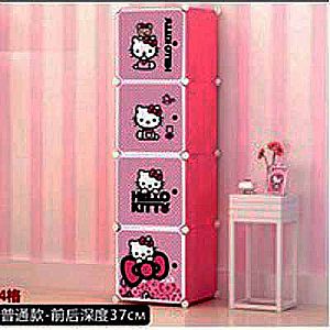 Lemari 4 Susun Plastik HK Pink Lemari Lipat Hello Kitty Portable Rakit Empat Tingkat – A297
