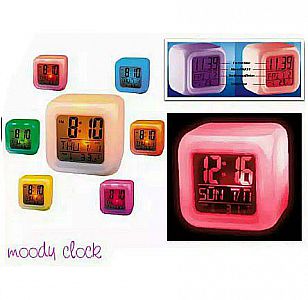 Jam Moody Clock Lampu LED Ubah 7 Warna Glowing with Alarm Penunjuk Waktu Digital Unik – 201
