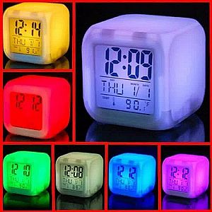 Jam Moody Clock Lampu LED Ubah 7 Warna Glowing with Alarm Penunjuk Waktu Digital Unik – 201