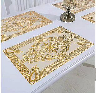 Taplak Meja 30 x 45 cm Gold Silver Table Mat Ukiran Motif Random – A332